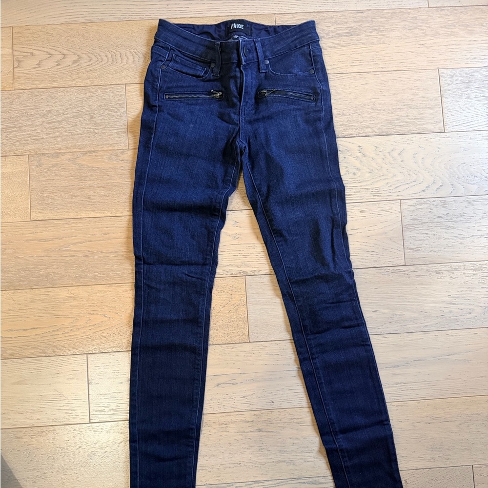 PAIGE Indigo Skinny Jeans with Zipper Accents Indio Zip